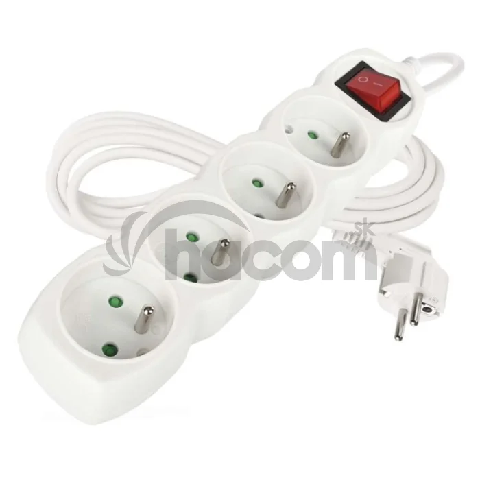 Predlžovací kábel 3 m / 4 zásuvky / s vypínačom / biely / PVC / 1,5 mm2