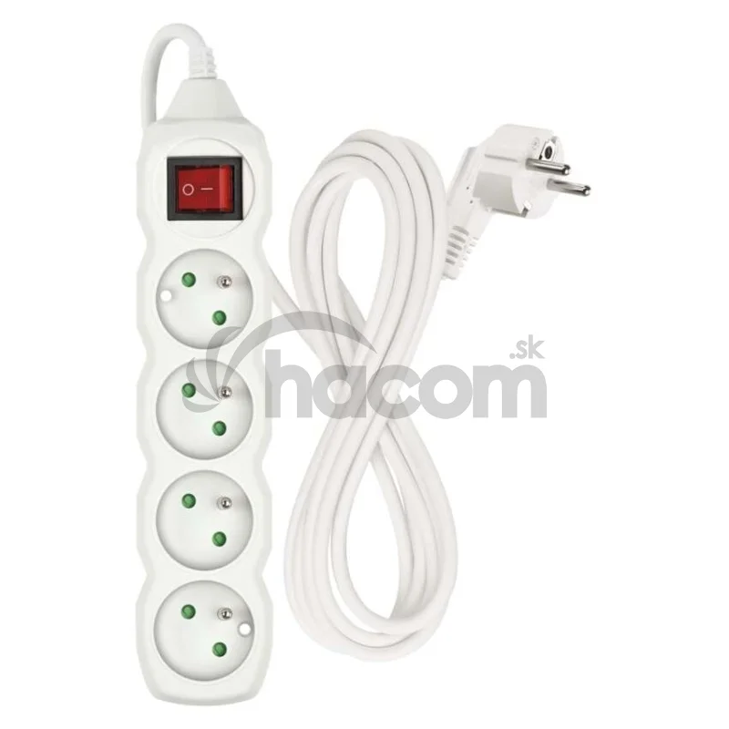 Predlžovací kábel 3 m / 4 zásuvky / s vypínačom / biely / PVC / 1 mm2