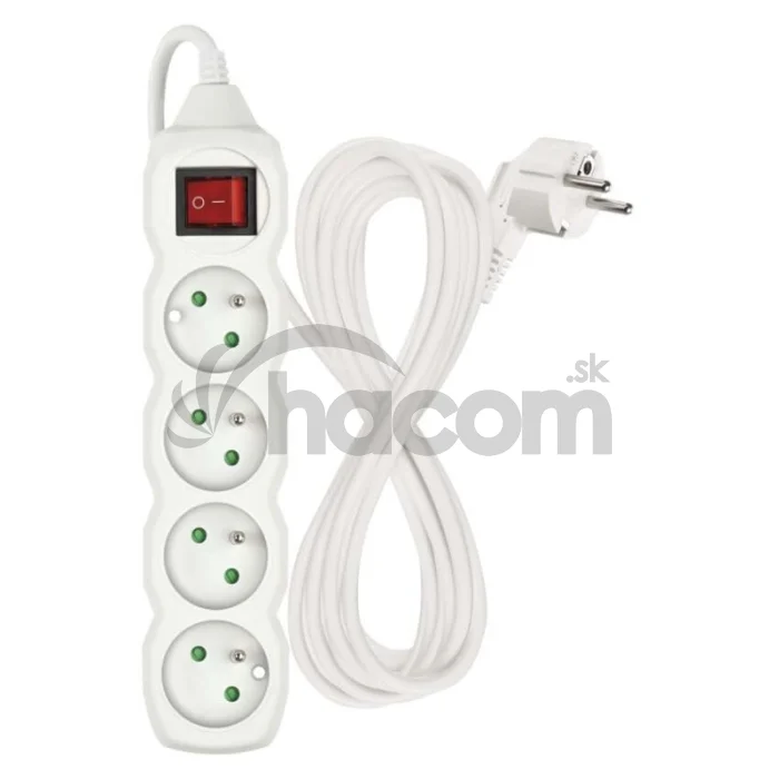 Predlžovací kábel 5 m / 4 zásuvky / s vypínačom / biely / PVC / 1 mm2