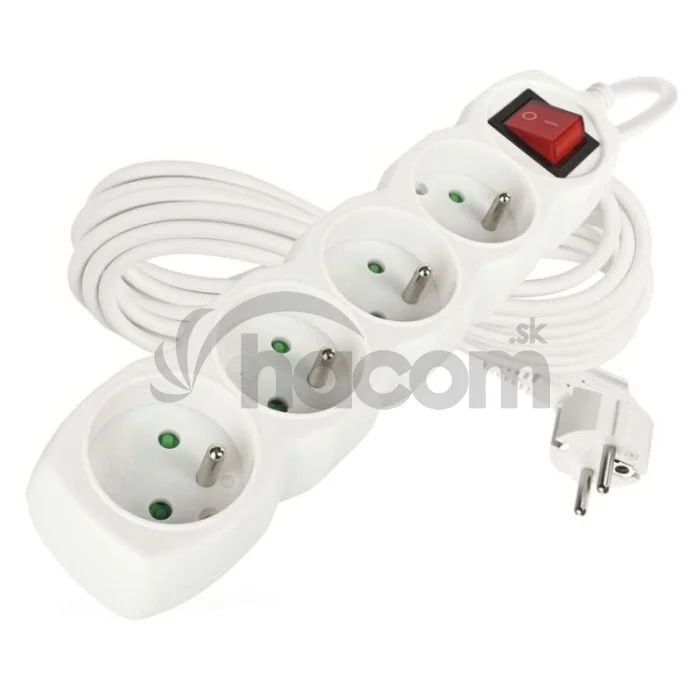 Predlžovací kábel 7 m / 4 zásuvky / s vypínačom / biely / PVC / 1,5 mm2