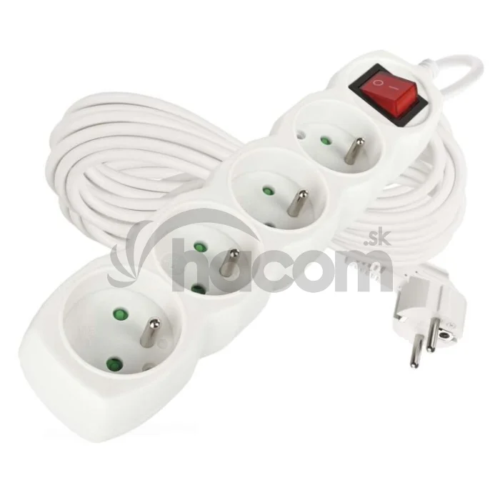 Predlžovací kábel 10 m / 4 zásuvky / s vypínačom / biely / PVC / 1,5 mm2