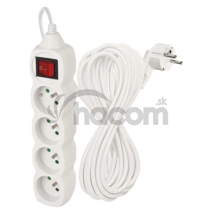 Predlžovací kábel 10 m / 4 zásuvky / s vypínačom / biely / PVC / 1,5 mm2