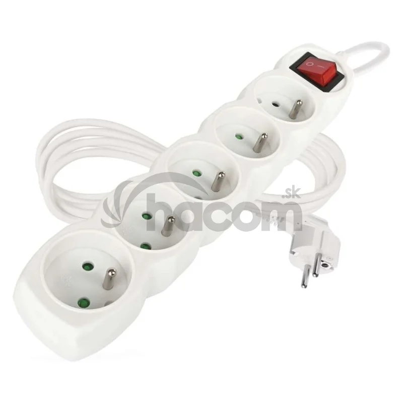 Predlžovací kábel 2 m / 5 zásuviek / s vypínačom / biely / PVC / 1 mm2