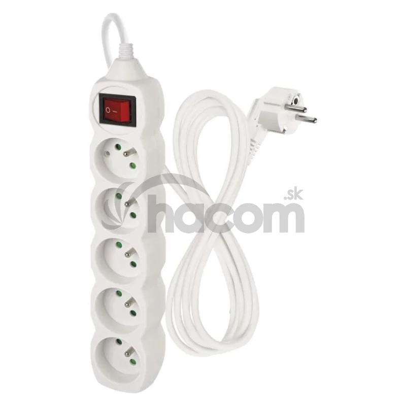 Predlžovací kábel 2 m / 5 zásuviek / s vypínačom / biely / PVC / 1 mm2
