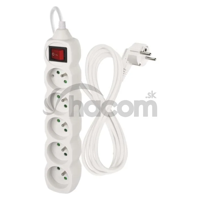 Predlžovací kábel 2 m / 5 zásuviek / s vypínačom / biely / PVC / 1 mm2