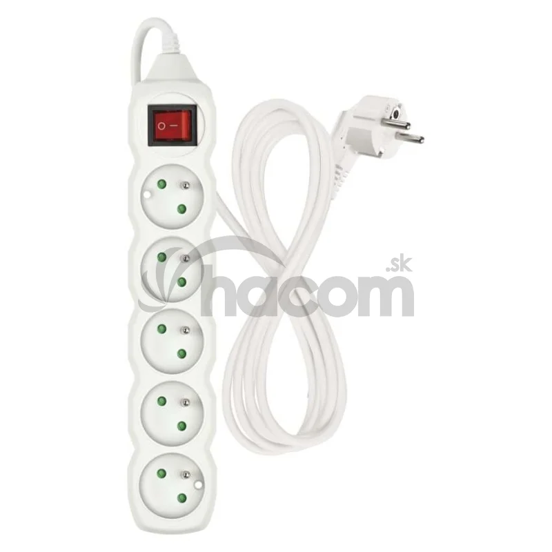 Predlžovací kábel 2 m / 5 zásuviek / s vypínačom / biely / PVC / 1 mm2