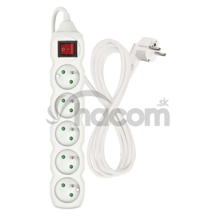 Predlžovací kábel 2 m / 5 zásuviek / s vypínačom / biely / PVC / 1 mm2