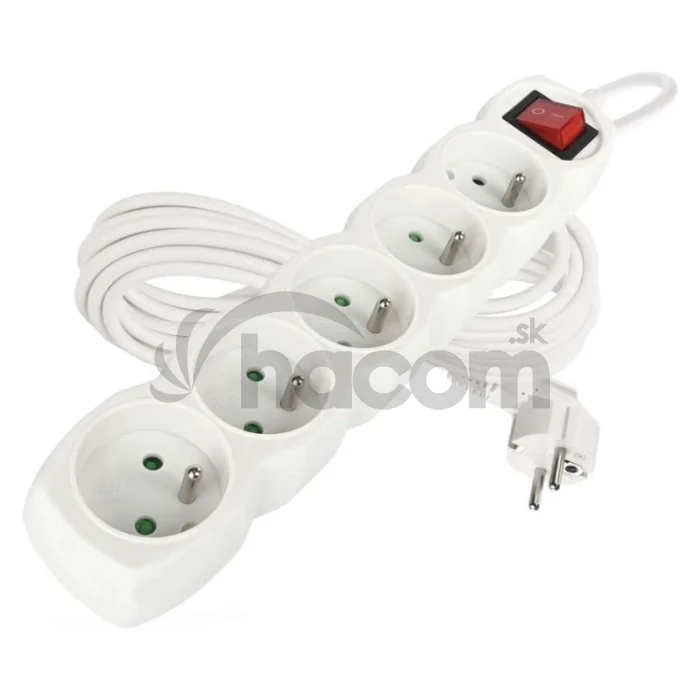 Predlžovací kábel 7 m / 5 zásuviek / s vypínačom / biely / PVC / 1 mm2