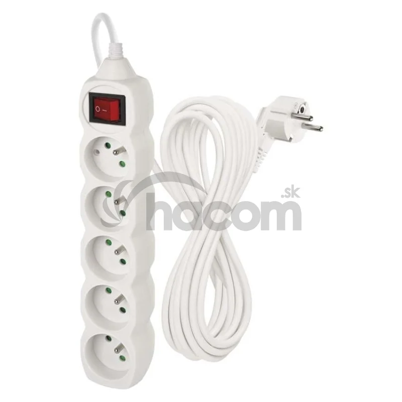 Predlžovací kábel 7 m / 5 zásuviek / s vypínačom / biely / PVC / 1 mm2