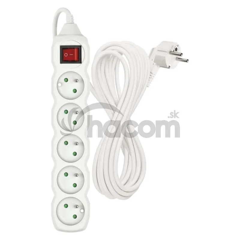 Predlžovací kábel 7 m / 5 zásuviek / s vypínačom / biely / PVC / 1 mm2