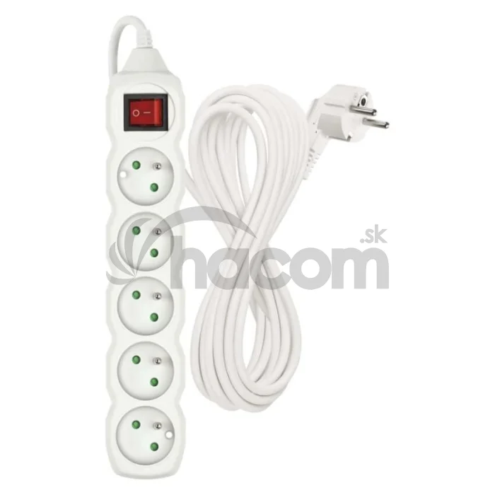 Predlžovací kábel 7 m / 5 zásuviek / s vypínačom / biely / PVC / 1 mm2