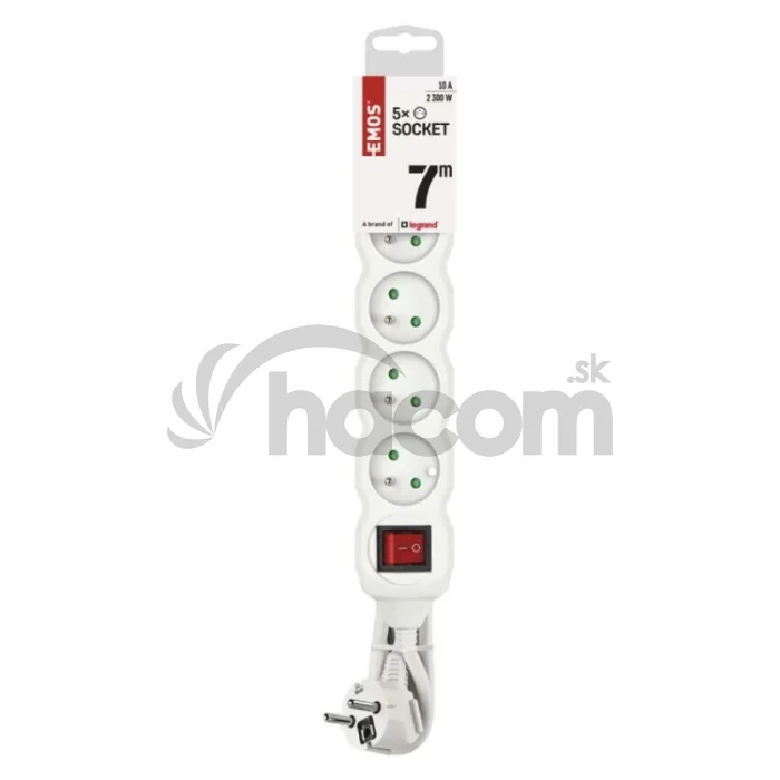 Predlžovací kábel 7 m / 5 zásuviek / s vypínačom / biely / PVC / 1 mm2