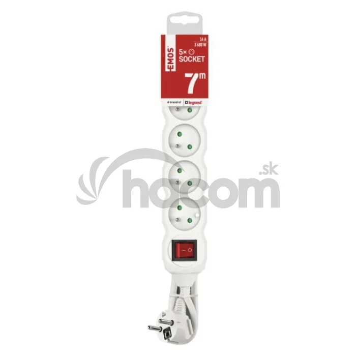 Predlžovací kábel 7 m / 5 zásuviek / s vypínačom / biely / PVC / 1,5 mm2