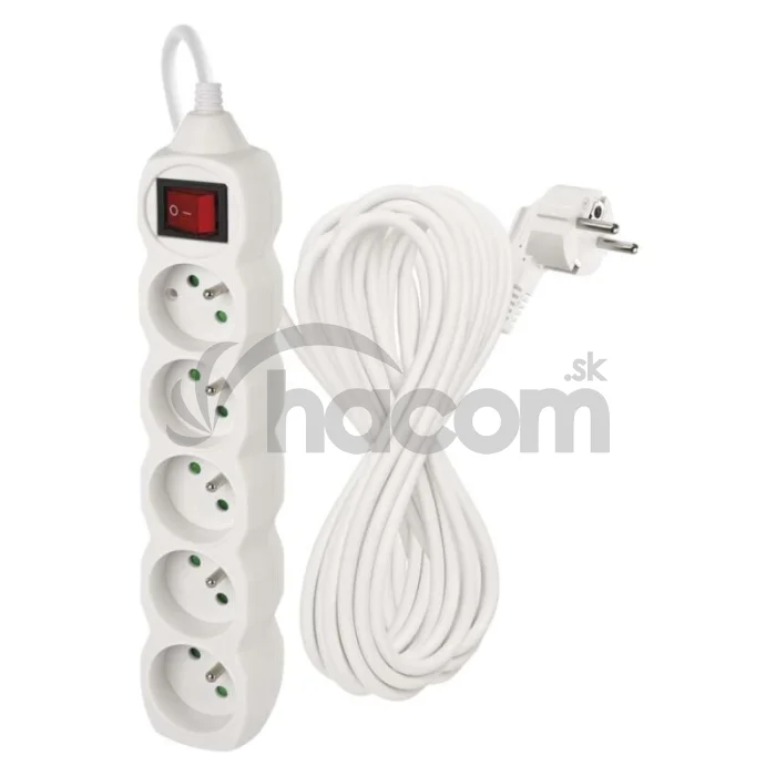 Predlžovací kábel 10 m / 5 zásuviek / s vypínačom / biely / PVC / 1 mm2