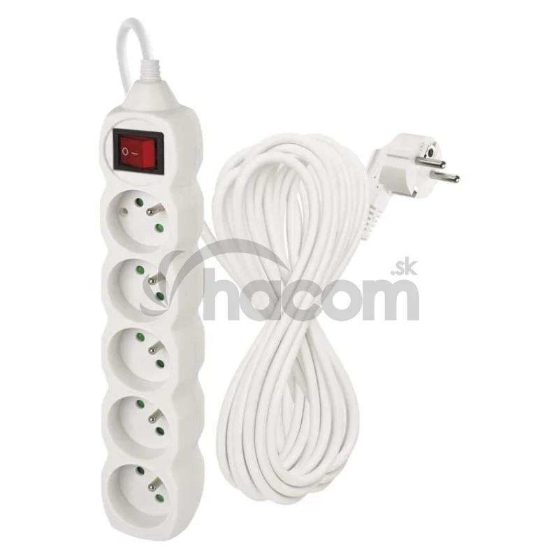 Predlžovací kábel 10 m / 5 zásuviek / s vypínačom / biely / PVC / 1 mm2