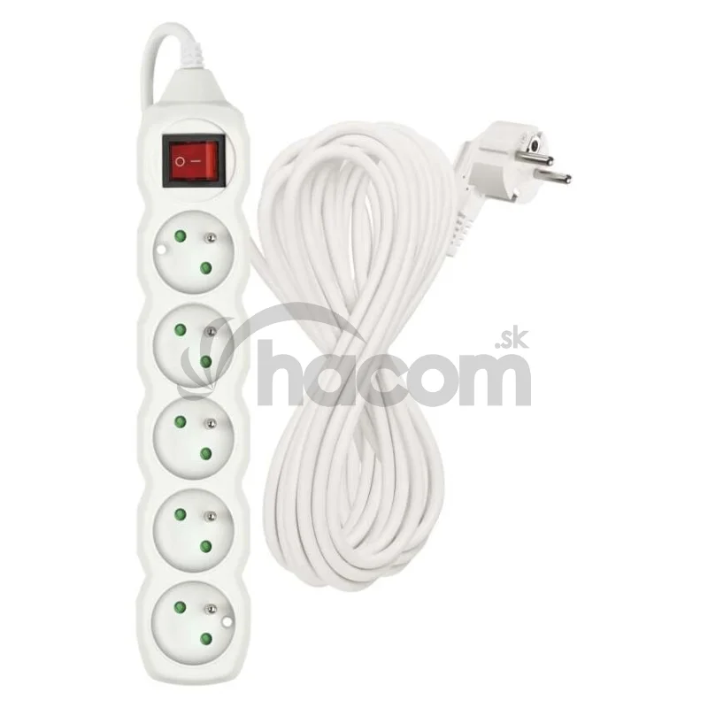 Predlžovací kábel 10 m / 5 zásuviek / s vypínačom / biely / PVC / 1 mm2