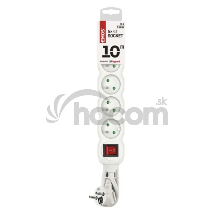 Predlžovací kábel 10 m / 5 zásuviek / s vypínačom / biely / PVC / 1 mm2
