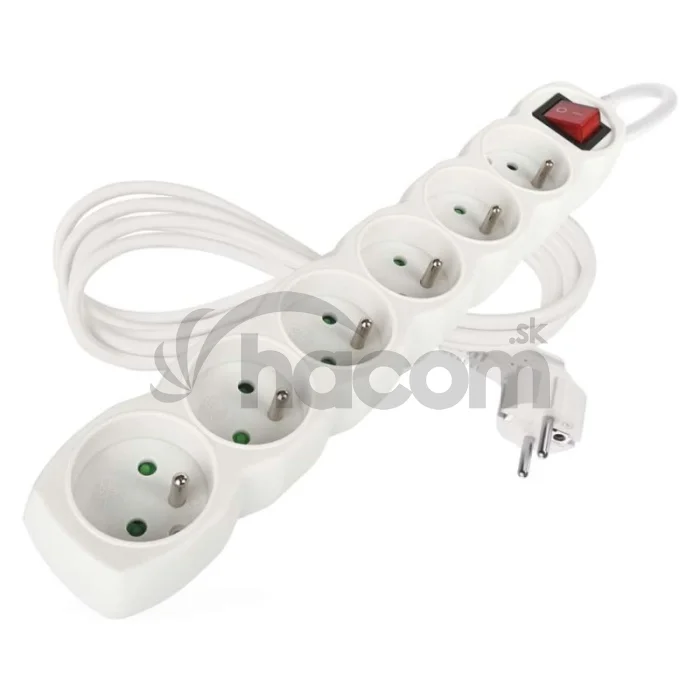 Predlžovací kábel 2 m / 6 zásuviek / s vypínačom / biely / PVC / 1 mm2