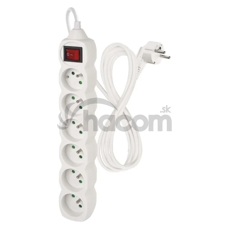 Predlžovací kábel 2 m / 6 zásuviek / s vypínačom / biely / PVC / 1 mm2
