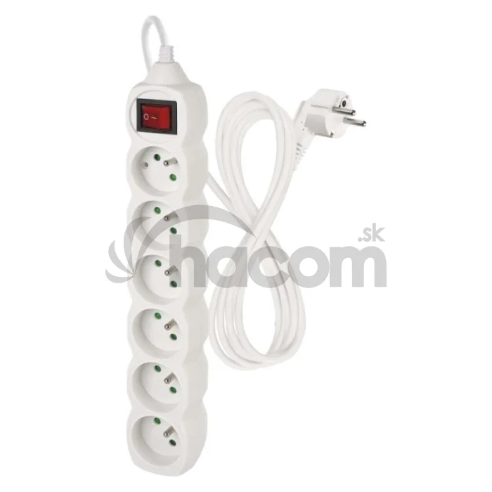 Predlžovací kábel 2 m / 6 zásuviek / s vypínačom / biely / PVC / 1 mm2