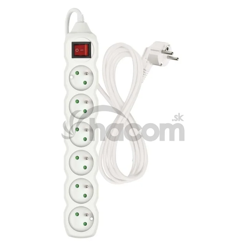 Predlžovací kábel 2 m / 6 zásuviek / s vypínačom / biely / PVC / 1 mm2