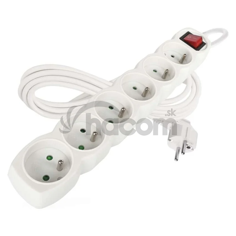 Predlžovací kábel 3 m / 6 zásuviek / s vypínačom / biely / PVC / 1,5 mm2