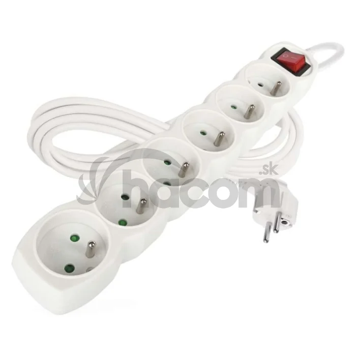 Predlžovací kábel 3 m / 6 zásuviek / s vypínačom / biely / PVC / 1,5 mm2
