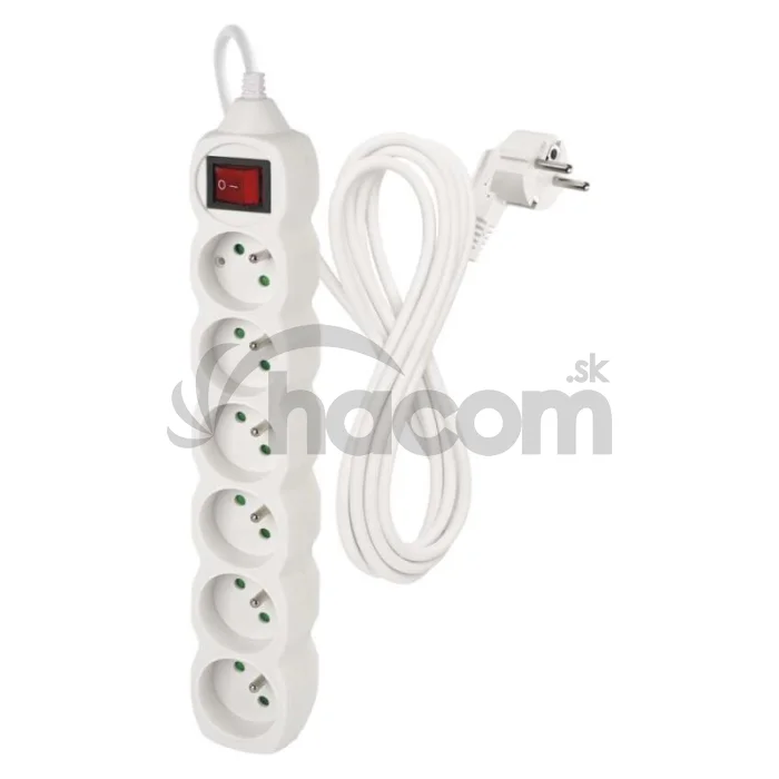 Predlžovací kábel 3 m / 6 zásuviek / s vypínačom / biely / PVC / 1,5 mm2