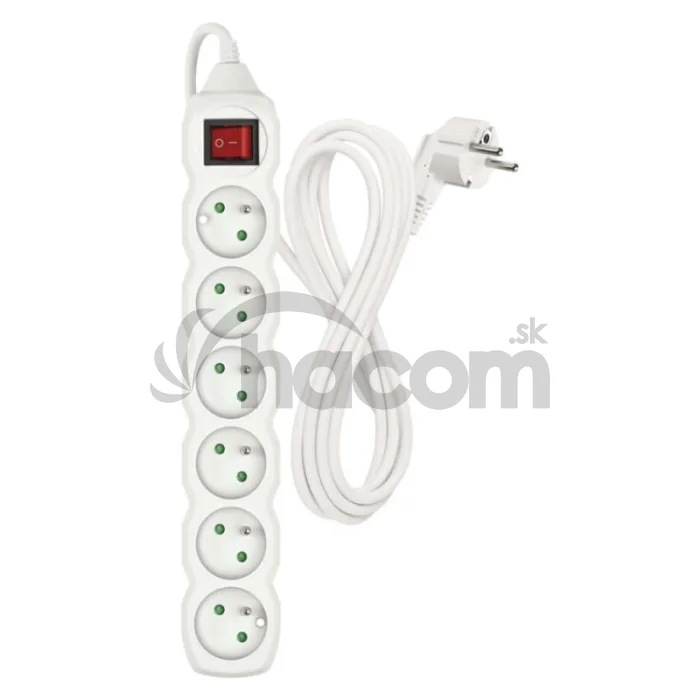 Predlžovací kábel 3 m / 6 zásuviek / s vypínačom / biely / PVC / 1,5 mm2
