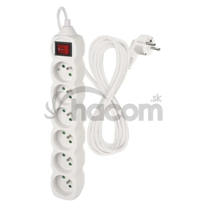 Predlžovací kábel 5 m / 6 zásuviek / s vypínačom / biely / PVC / 1,5 mm2