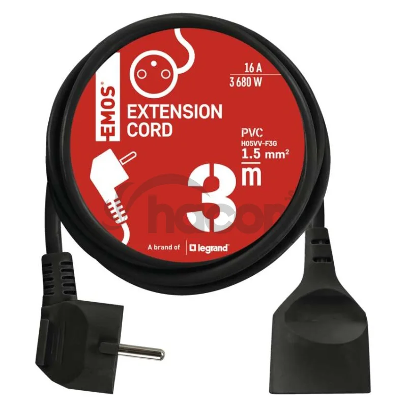 Predlžovací kábel 3 m / 1 zásuvka / čierny / PVC / 1,5 mm2