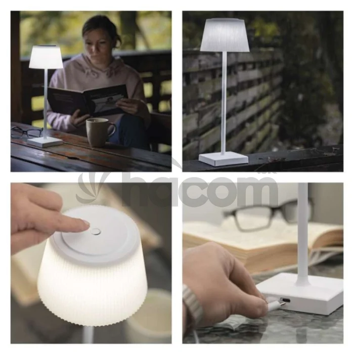 LED stolná lampa KATIE, dobíjacia, biela