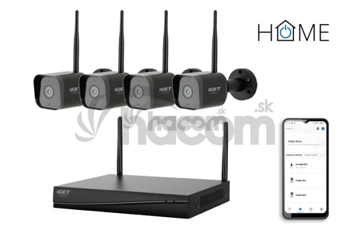 iGET Home - CCTV bezdrôtový Wi-Fi kamerový set 3MPx, 4xCH NVR + 4x kamera 2K so zvukom HOME NVR N4C4