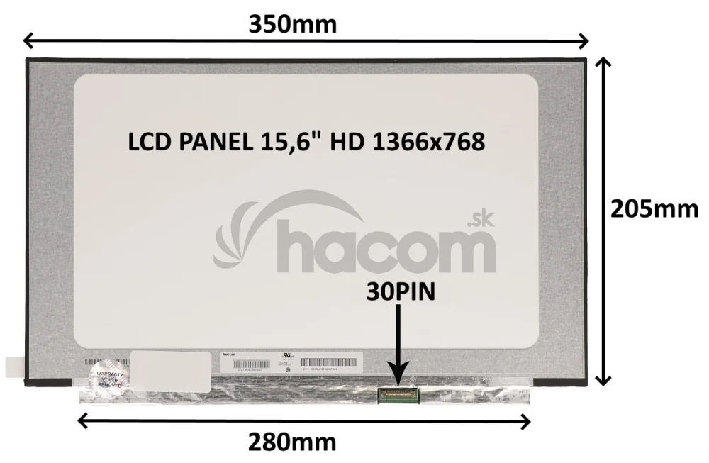 LCD PANEL 15,6" HD 1366x768 30PIN MATNÝ / BEZ ÚCHYTOV