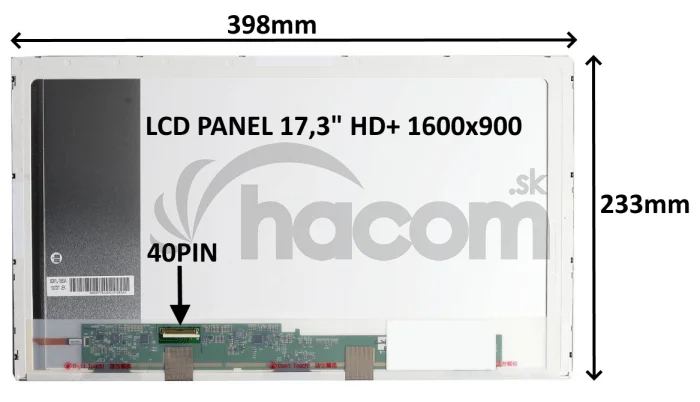 LCD PANEL 17,3" HD+ 1600x900 40PIN MATNÝ / SKRUTKOVANIE Z BOKOV
