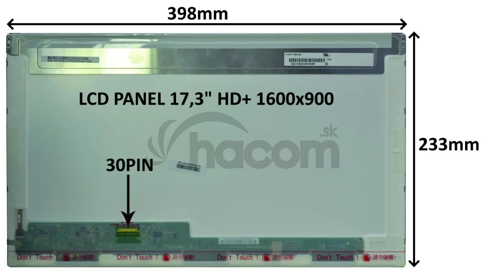 LCD PANEL 17,3" HD+ 1600x900 30PIN LESKLÝ / SKRUTKOVANIE Z BOKOV