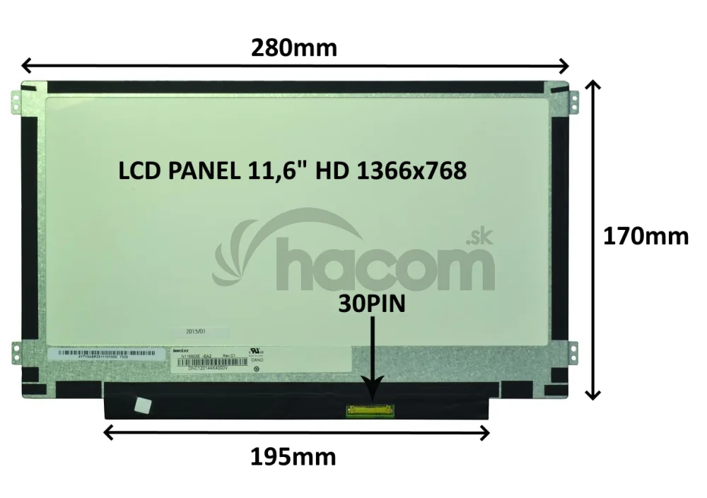 LCD PANEL 11,6" HD 1366x768 30PIN MATNÝ / ÚCHYTY PO STRANÁCH