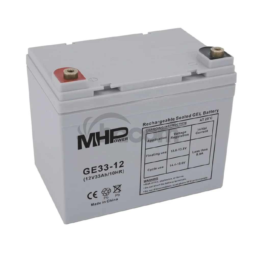 MHPower GE33-12 Gélový akumulátor 12V/33Ah, Terminál T2 - M6, Deep Cycle