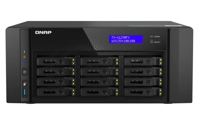 QNAP TS-h1290FX-7302P-128G (AMD EPYC, 128GB ECC RAM, 12x 2,5" U.2, 2x M.2 NVMe, 2x 2,5GbE, 2x 25GbE)