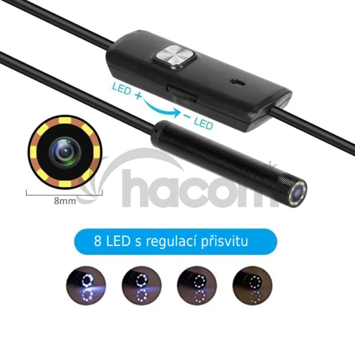 W-Star Endoskopická kamera USB UCAM8x5 sonda 8mm 5m mäkký kábel HD konektor 3v1 USBC IP67