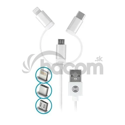 Dátový kábel Forever 3v1 micro USB+Lightning+USB-C 1m 1,5A biely