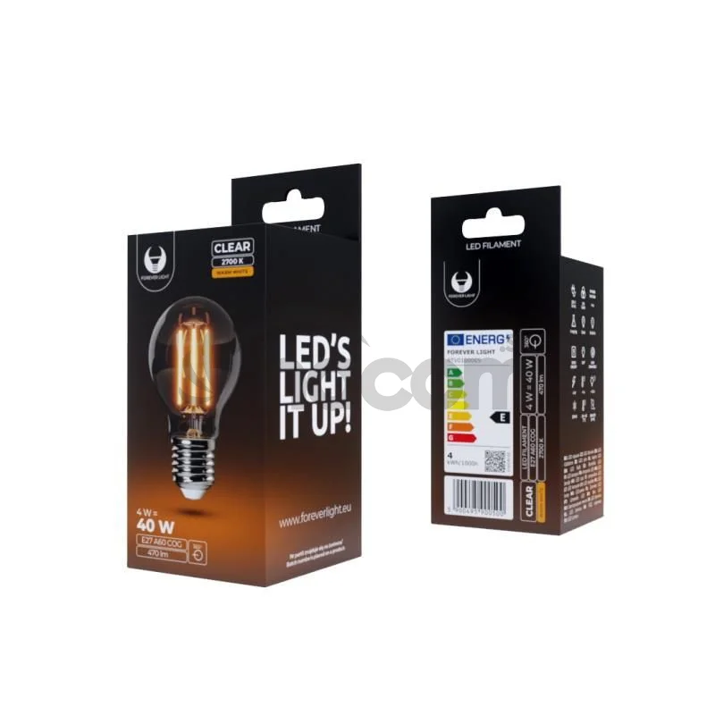 LED žiarovka Forever E27 A60 4W COG clear teplá biela (2700K)