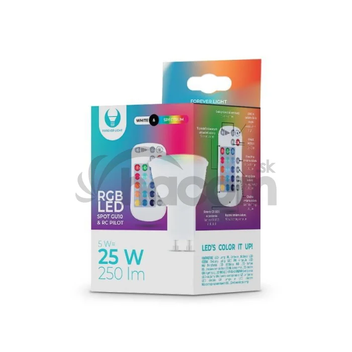 LED žiarovka Forever GU10 RGB 5W s diaľkovým ovládaním biela