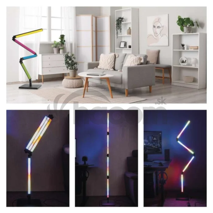 GoSmart LED stojaca lampa, čierna, 175 cm, teplá biela / RGBIC WiFi