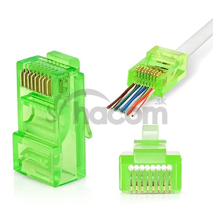 W-star Konektor UTP RJ45EZ Cat5e100ks pozlátený, zelená, pass through RJ45EZ5GS