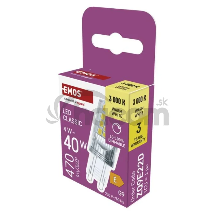 LED žiarovka Classic JC / G9 / 4,2 W (40 W) / 470 lm / teplá biela / stmievateľné
