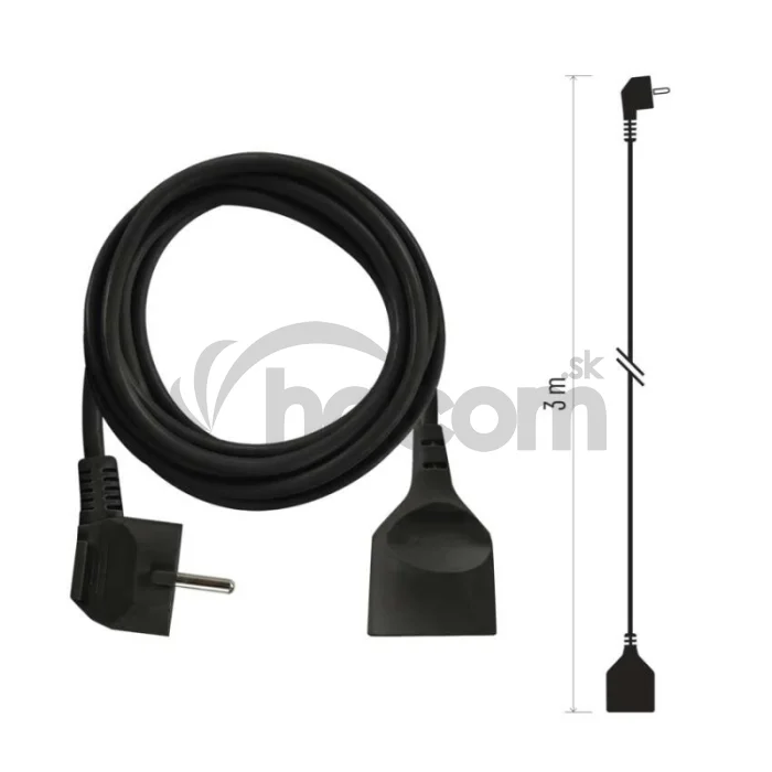 Predlžovací kábel 3 m / 1 zásuvka / čierny / PVC / 1,5 mm2