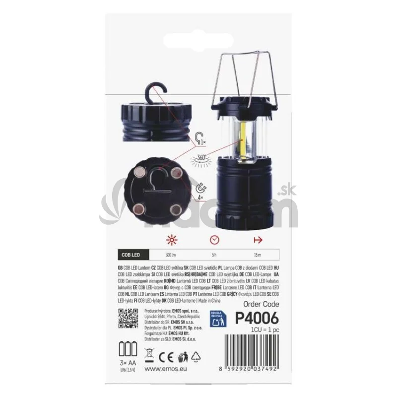 COB LED kempingové svietidlo P4006, 300 lm, 3× AA