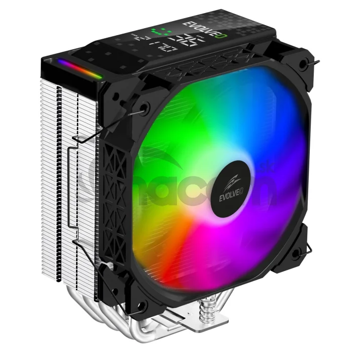 EVOLVEO QuietCool7, CPU chladič s digitálnym displejom, 6x heatpipe, čierny