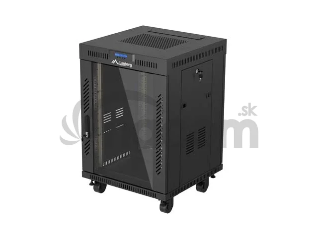 19" VOĽNE STOJÚCA RACKOVÁ SKRIŇA 15U/600X600 (FLAT PACK) S PRESKLENÝMI DVERAMI LCD ČIERNA LANBERG V2